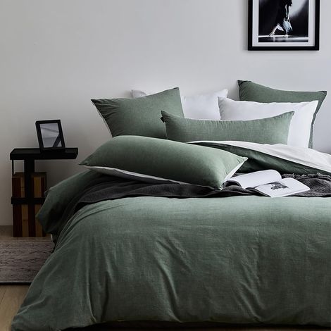 Housse de Couette 220x240 Coton - Vert Sauge (1/5)