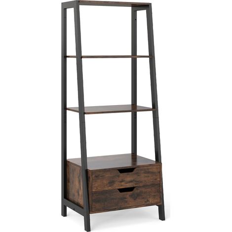 Freistehendes leiter bucherregal 134 cm 4 regale 2 schubladen