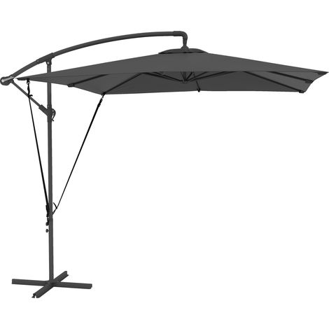 Parasol déporté parasol de jardin extérieur Toile ajustable 8 baleines base en croix manivelle, 2,5 x 2,5 m, gris foncé (1/5)