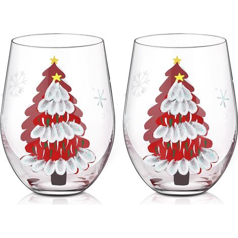 2 Verres à Vin Sans Pied Peints à la Main 560 ml