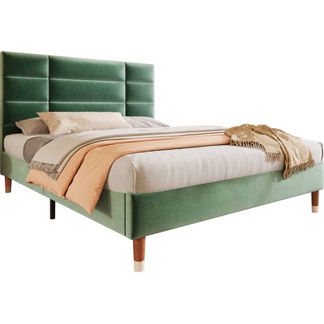 Letto Matrimoniale 140 x 200 cm in Velluto con Testiera Imbottita, senza Materasso, Verde (1/5)