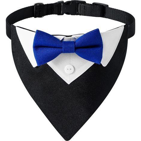 Collier et bandana triangulaire style britannique pour chien, rouge, bleu, noir, rose, taille S/M - Noir + nœud bleu (1/5)