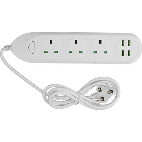 Multiprise à câble long, 2500 W, multifonctionnelle avec port USB, blanche, 110 V (1/4)
