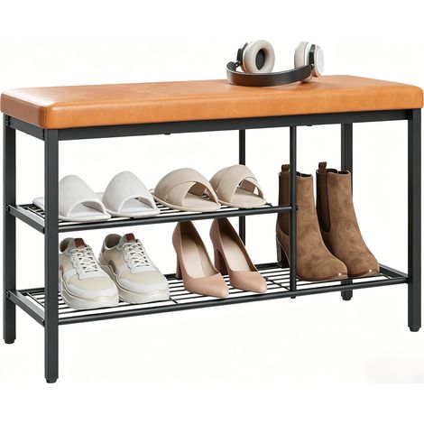 Panca portascarpe con seduta 80x30x50 cm in similpelle e metallo marrone e nero MODENUIT (1/5)