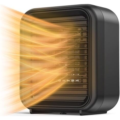 Mini Radiateur Céramique 800W Radiateur electrique 2 Niveaux de Puissance mini radiateur soufflant électrique avec vent chaud protection contre la surchauffe et le renversement (Noir)