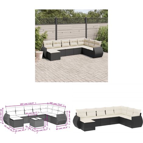 8-tlg. Garten-Sofagarnitur mit Kissen Schwarz Poly Rattan - Gartenmöbel Set - PE-Rattan Möbel - Outdoor Lounge - Gartenlounge - Esstischgarnitur - Home & Living (1/3)