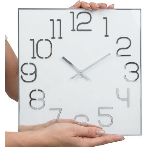 Horloge Murale carrée Digit 30 cm de diamètre, sans Bruit de tic-tac Moderne, Design en Verre Acrylique et Miroir Acrylique, Salon, Chambre à Coucher Blanche Blanc (1/5)