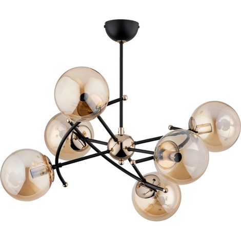 Plafoniera Alfa Kosmito nera oro ambra vetro 6 luci E14