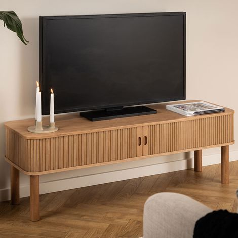 Meuble TV 2 portes 140x40x45 cm décor chêne (1/5)