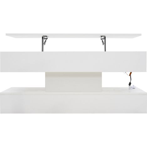 Mesa de centro elevable con iluminación LED y espacio de almacenaje oculto, 100 x 50 x 42 cm, blanco (1/5)