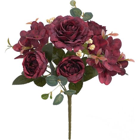 Ramo de novia de rosas y peonías artificiales amarillas, ramo de rosas artificiales de seda rosa atado a mano