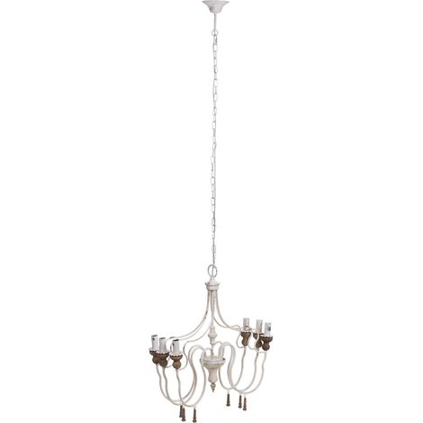 Lámpara de techo de madera y metal envejecido blanco 68x60x64h cm (1/5)