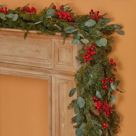 Guirlande En Rotin - Fruits Rouges Simulés - Décoration De Noël Pour Porte Intérieure - 180 cm - 1 Pièce (1/5)
