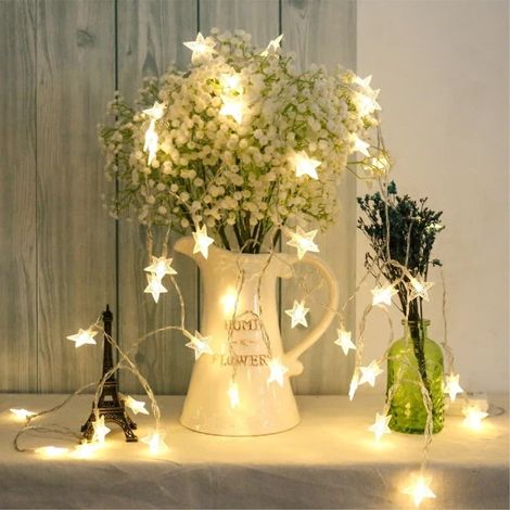 Guirlande lumineuse LED blanc chaud, alimentée par piles AA, lumières LED brillantes, lumières décoratives, idéale pour les décorations de Noël (5 m, 50 étoiles) (1/5)