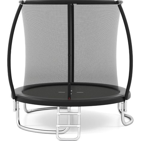 Trampolino da esterno 244 x 240 x 60 cm maggiore sicurezza facile accesso design moderno in acciaio zincato nero 200014506