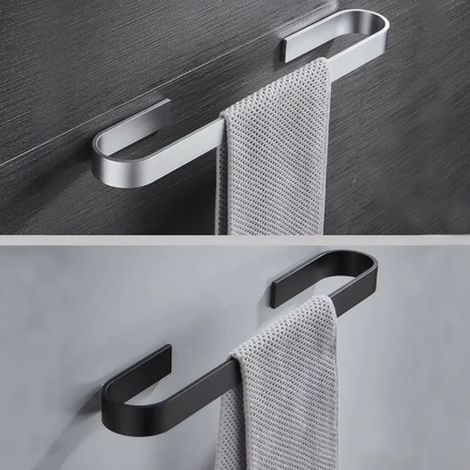 Porte-serviettes mural en aluminium sidéral noir et argenté (50 cm) avec étagère de rangement. (1/5)