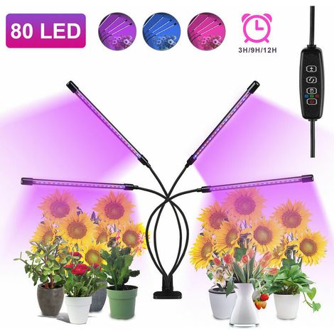 Lampe de plante LED à spectre complet 80 LED, 4 têtes lampe de croissance lampe de croissance de lumière de plante pour plantes, 10 niveaux de gradation LED lumière de croissance pour plantes d'intéri (1/4)