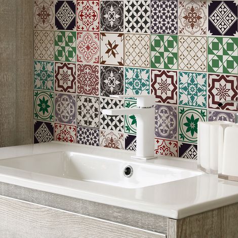Sticker Mural Carrelage adhésif Cuisine Salle de Bain - 30 STICKERS CARREAUX DE CIMENT AZULEJOS ZOPRA - 30stickers20x20cm (1/5)