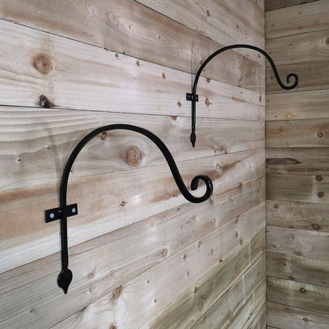 Pack of 2 Tom Chambers Heavy Duty Handcrafted Metal 38cm Black Wall Bracket Hook For Garden Hanging Basket Bird Feeder (1/5)