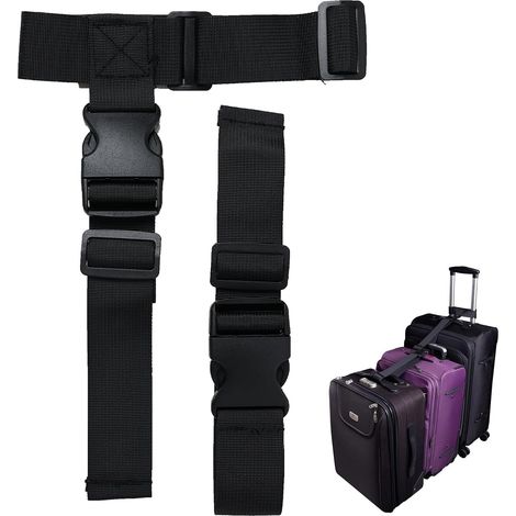 Lot de 2 sangles bagages réglables en nylon durable, T-Type et modèle standard en noir, avec attaches antidérapantes et boucles de fixation en plastique pour sécuriser et transporter facilement vos va (1/5)