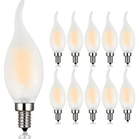Ampoule LED E14 à Filament Dimmable, Lot de 10 Ampoules Flamme, 4 Watts Consommés Equivalence Incandescence 40W, 2700K Blanc Chaud et 400LM, Angle de Faisceau 360° [Classe énergétique A+] (1/5)