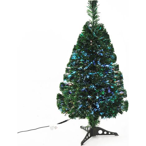 Sapin de Noël artificiel lumineux, 90 cm de long, fibre optique multicolore + pieds de support, 90 branches vertes (1/5)