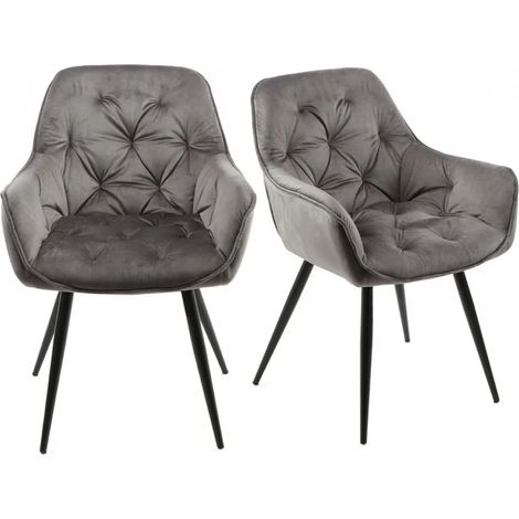 Lot 2 chaises velours gris et piètement métal gris anthracite - STERN (1/5)