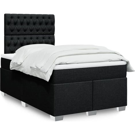 Cama box spring con colchón tela negro 120x190 cm (1/5)