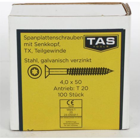 12x TAS Spanplattenschrauben 50 Stück 4,5x50mm TX Teilgewinde Senkkopf Holz Bau (1/5)