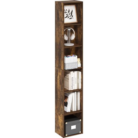 Bibliothèque, Étagère Haute Moderne À 6 Niveaux, Bibliothèque avec Étagères Ouvertes, 23,6 X 30,5 X 180 Cm, pour Salon, Chambre, Bureau, Pin Ambré (1/5)