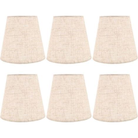 Set aus 6 Mini-Lampenschirmen aus Naturleinen mit Klemmen für Kronleuchter und Wandleuchten, eine vielseitige Lösung für die Innenbeleuchtung. (1/5)