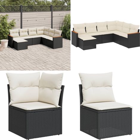 7-tlg. Garten-Sofagarnitur mit Kissen Schwarz Poly Rattan - Gartenmöbel - Sofasatz - Outdoor-Lounge - Rattanmöbel - PE-Rattan - Home & Living (1/5)