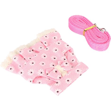 Robe-laisse pour lapin, douce et ajustable, avec cordelette de traction, idéale pour furet, cochon d'Inde et hamster, rose, taille S. (1/5)