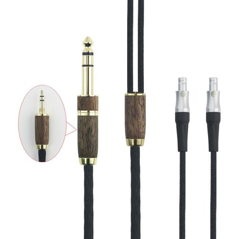 Câble audio 6N OCC en cuivre plaqué argent compatible avec les casques HD800, HD800S, HD820 avec mâle de 3,5 mm et adaptateur 6,3 mm coque en bois de noyer (1/5)