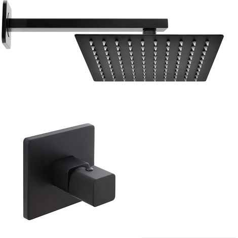 Set doccia soffione quadrato 30x30cm in acciaio inox braccio 30cm e miscelatore nero opaco Lotus