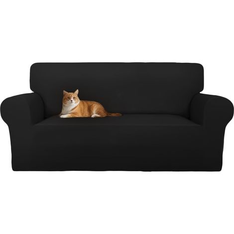 Housse de Canapé 3 Places avec Accoudoirs, Housse canapé en Velours Elastique Anti-Rayures pour Les Chats, Universelle, Super Douce et Confortable Noir (1/5)