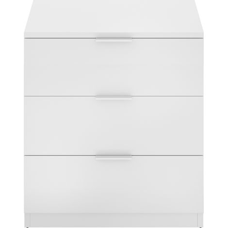 Table de chevet, table de nuit en bois avec 3 tiroirs coloris blanc - Longueur 50 x Profondeur 34 x Hauteur 58 cm (1/4)