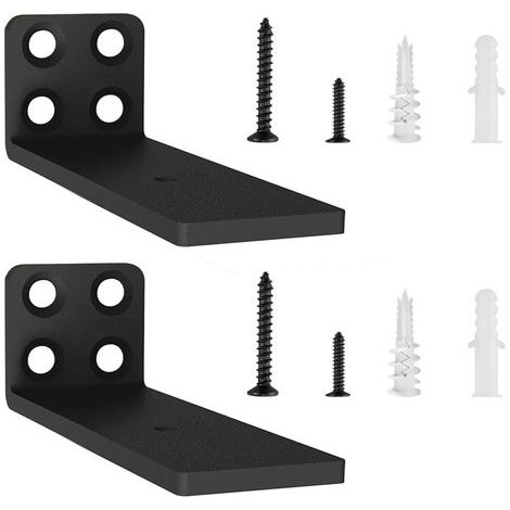 Set di 2 staffe per mensole - Supporti a parete - Robusto acciaio con finitura nera antiruggine per mensole fai-da-te, uso interno/esterno, nero, 10x10 cm (1/5)