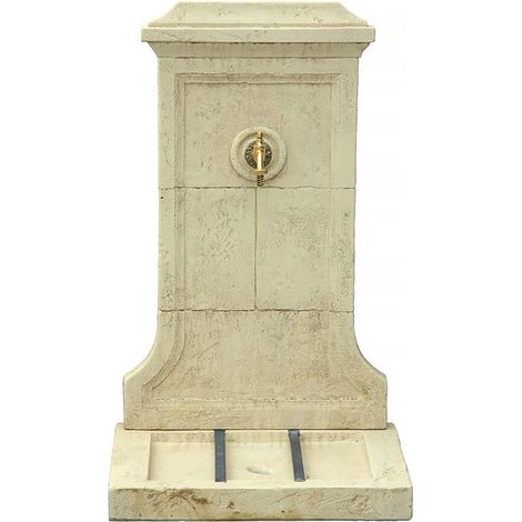Habitat Et Jardin – Fontaine murale Toscane en pierre reconstituée – Dimensions 57 x 42 x 93 cm – 2 barres acier et robinet en laiton inclus