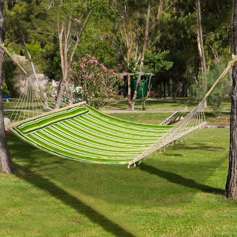 Hammock Amaca da Giardino Doppia per 2 Persone, Dondolo Sospeso da Campeggio in Cotone e Poliestere con Cuscino 188x140cm