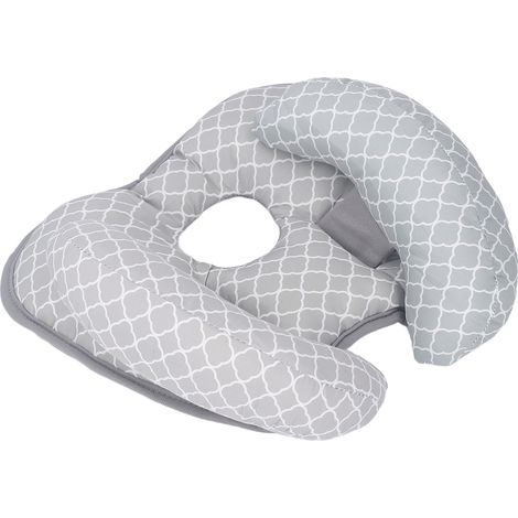 Oreiller de voyage pour bébé, doux et hypoallergénique, pour siège auto. Coussin de soutien réglable pour la tête et la nuque de bébé. Oreiller de cou gris. (1/5)