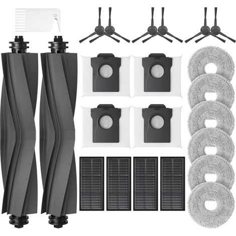 Robot laveur de sols, 23 pièces rechange (2 brosses principales, 6 latérales, 4 filtres, 4 sacs, 6 lingettes, 1 brosse nettoyage), gris