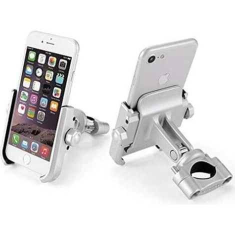 Support de téléphone portable pour moto vélo vélo monté sur guidon en aluminium réglable à 360° pour moto portable navigateur GPS universel (guidon argent) 1 pièce