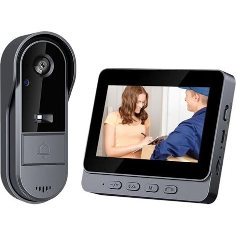 Sonnette Vidéo Sans Fil HD 4,3 Pouces Vision Nocturne Bluetooth 2.4G Autonomie 6 Mois