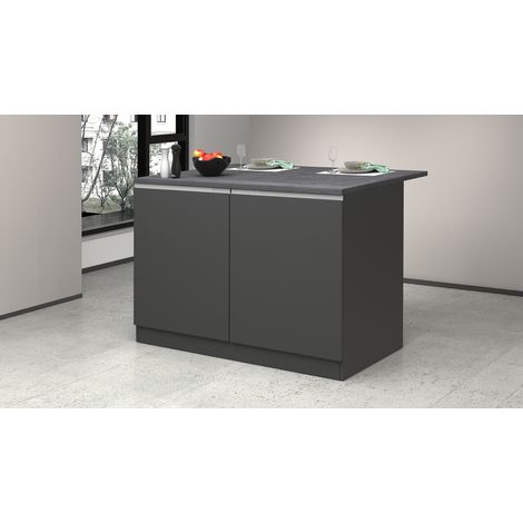 Ilot de cuisine central 125 cm anthracite mat/béton Solena (1/5)