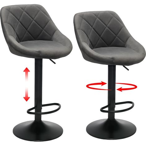 Velvet Bar Stools Set of 2 Swivel Dining Stools with Backrest Adjustable Height Breakfast Barstool with Footrest Modern Counter Stool for Kitchen Island & Home Bar Grey