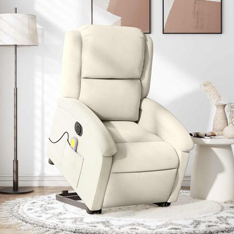 vidaXL Electric Stand up Massage Recliner Chair Cream Velvet (1/5)