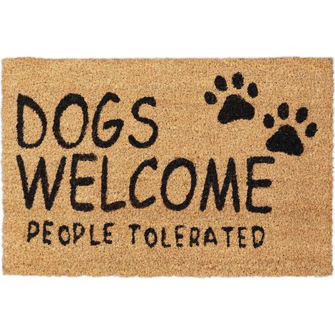 Relaxdays Felpudo Entrada Casa Perros, Alfombrilla Puerta, Coco y Goma, 60x40 cm, Tapete Welcome, Marrón Natural