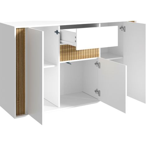 Credenza con 3 ante 1 cassetto e LED regolabile bianco effetto legno 140x40x82 cm HOMVRA (1/5)