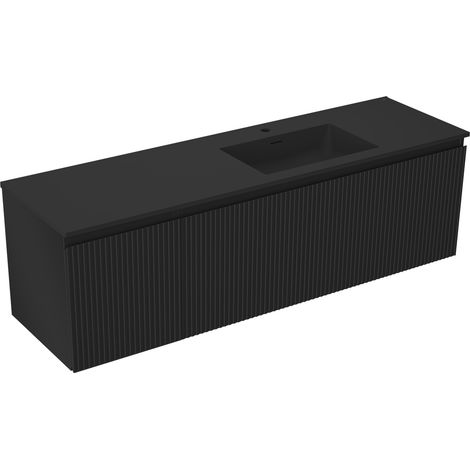 Mexen Rivel meuble de salle de bains 160 cm avec lavabo Otis à droite, 1S, 1D, rainuré, noir mat - 91A23-16047-3-BBFF71-W18P71 (1/5)